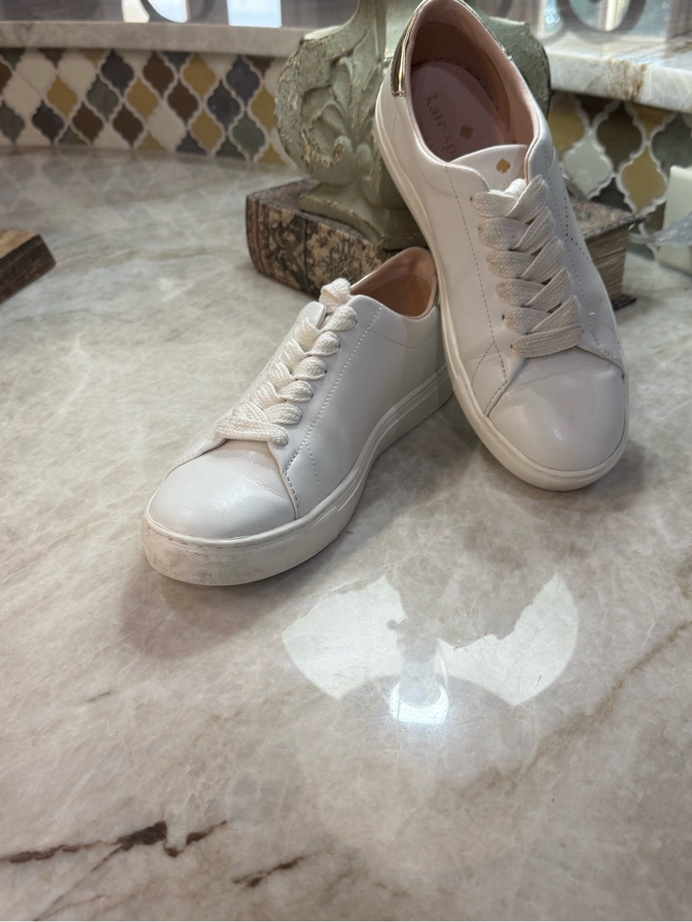 kate spade White Leather Lace-Up Sneakers